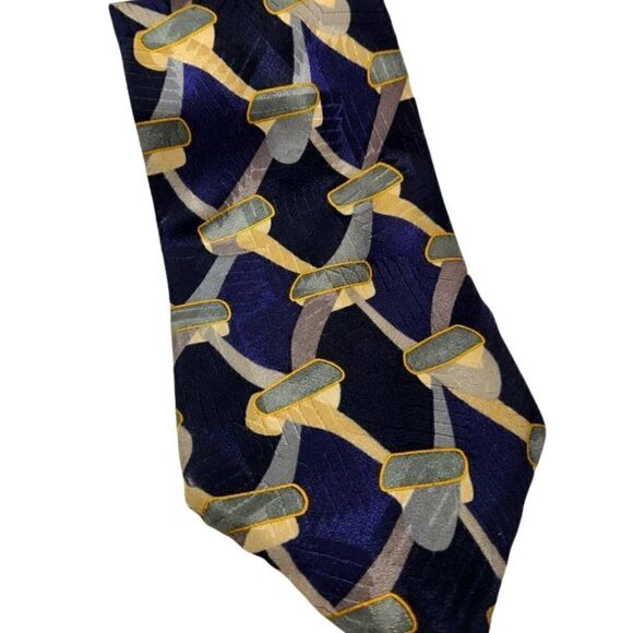 Ziggurat Silk Men's Neck Tie, navy cream - Picture 1 of 4